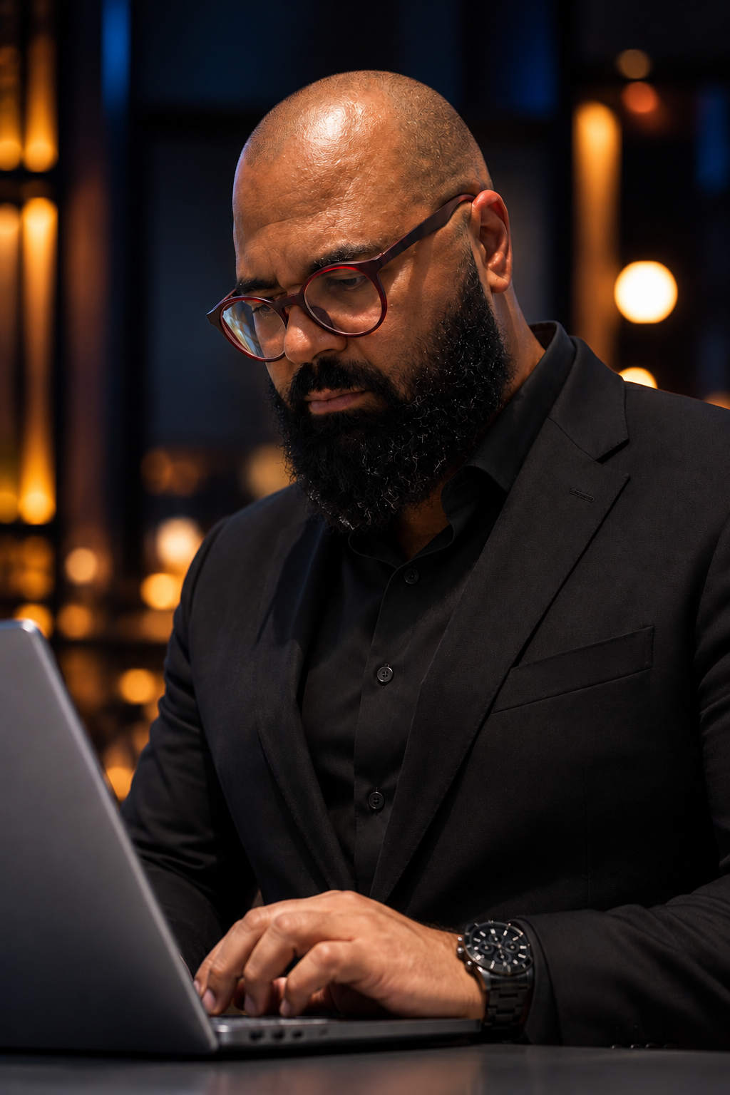 Fabiano Santos trabalhando em um laptop